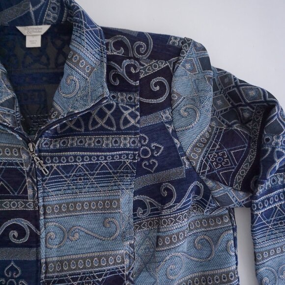 Christopher & Banks Blue Tapestry Zip Jacket Cotton Cabincore Eclectic XL - Picture 9 of 10